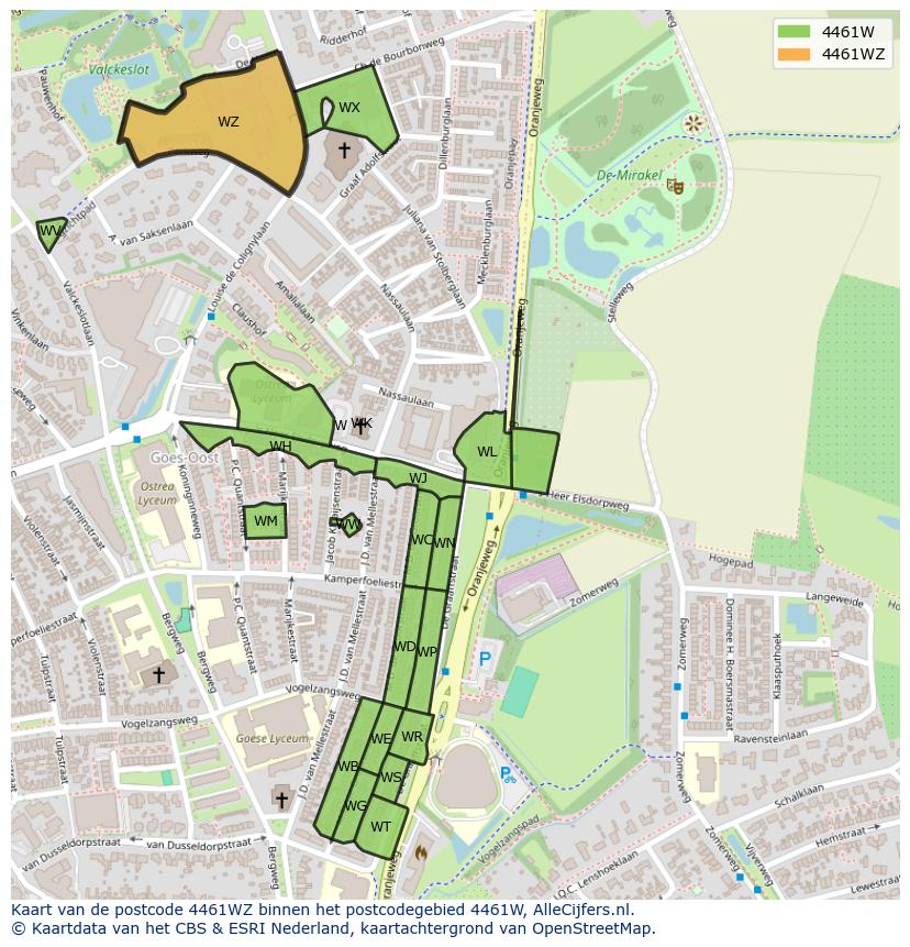 Afbeelding van het postcodegebied 4461 WZ op de kaart.