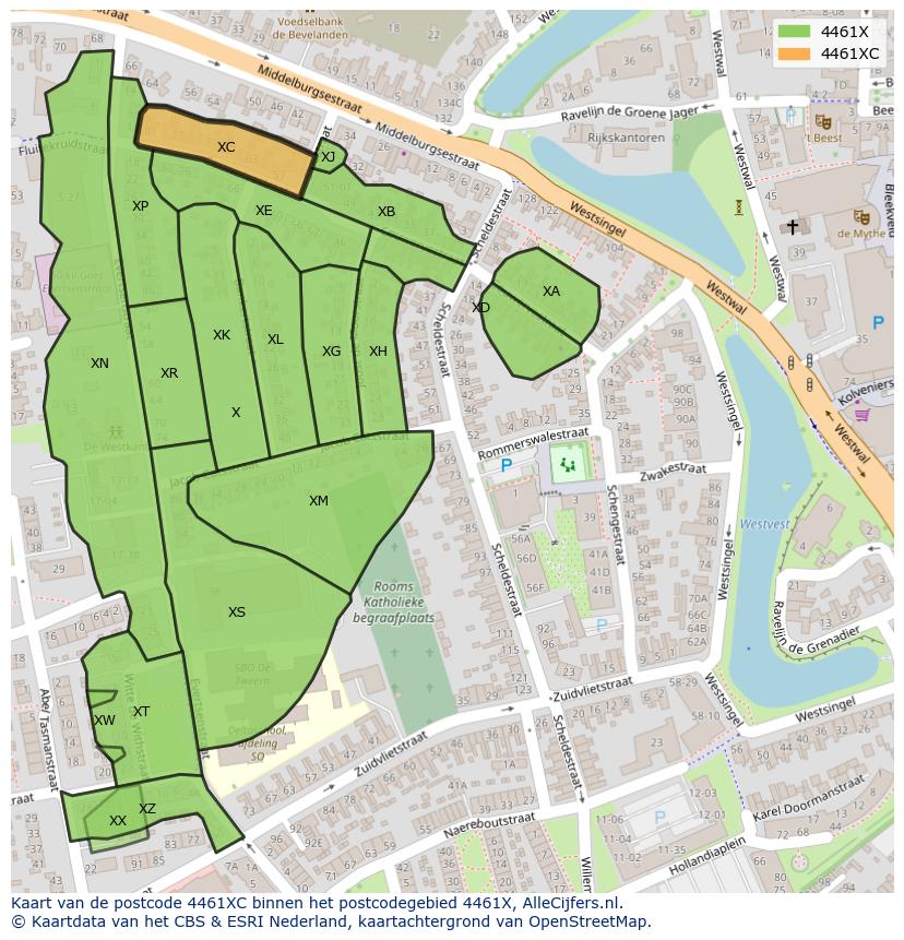 Afbeelding van het postcodegebied 4461 XC op de kaart.