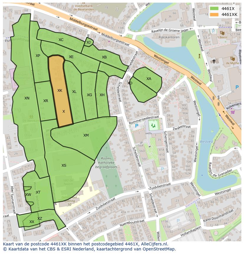 Afbeelding van het postcodegebied 4461 XK op de kaart.