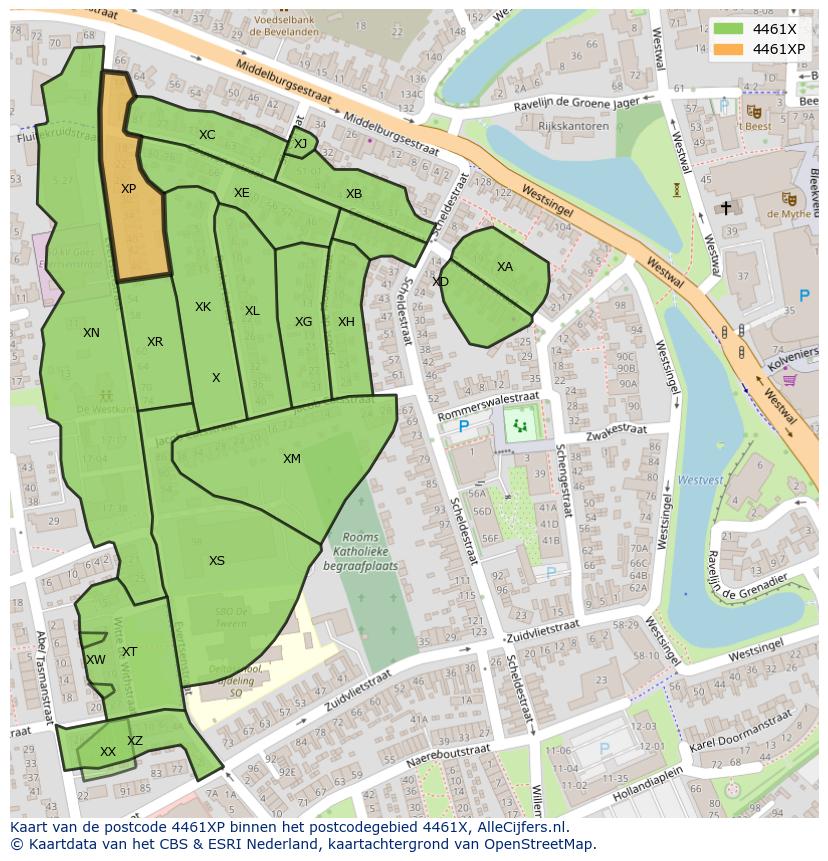 Afbeelding van het postcodegebied 4461 XP op de kaart.
