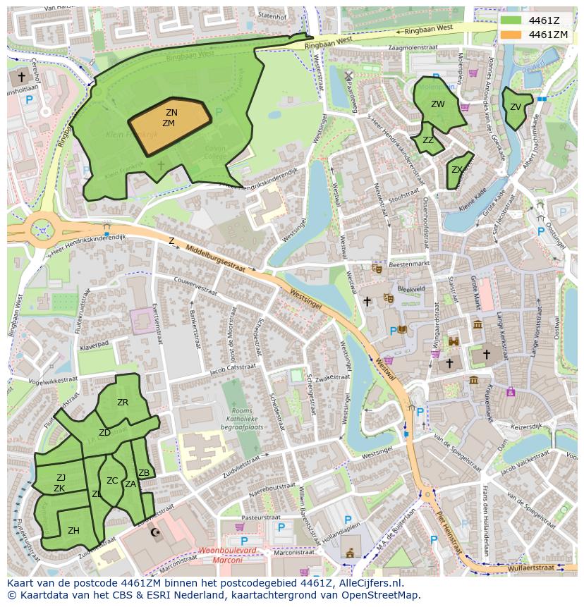Afbeelding van het postcodegebied 4461 ZM op de kaart.