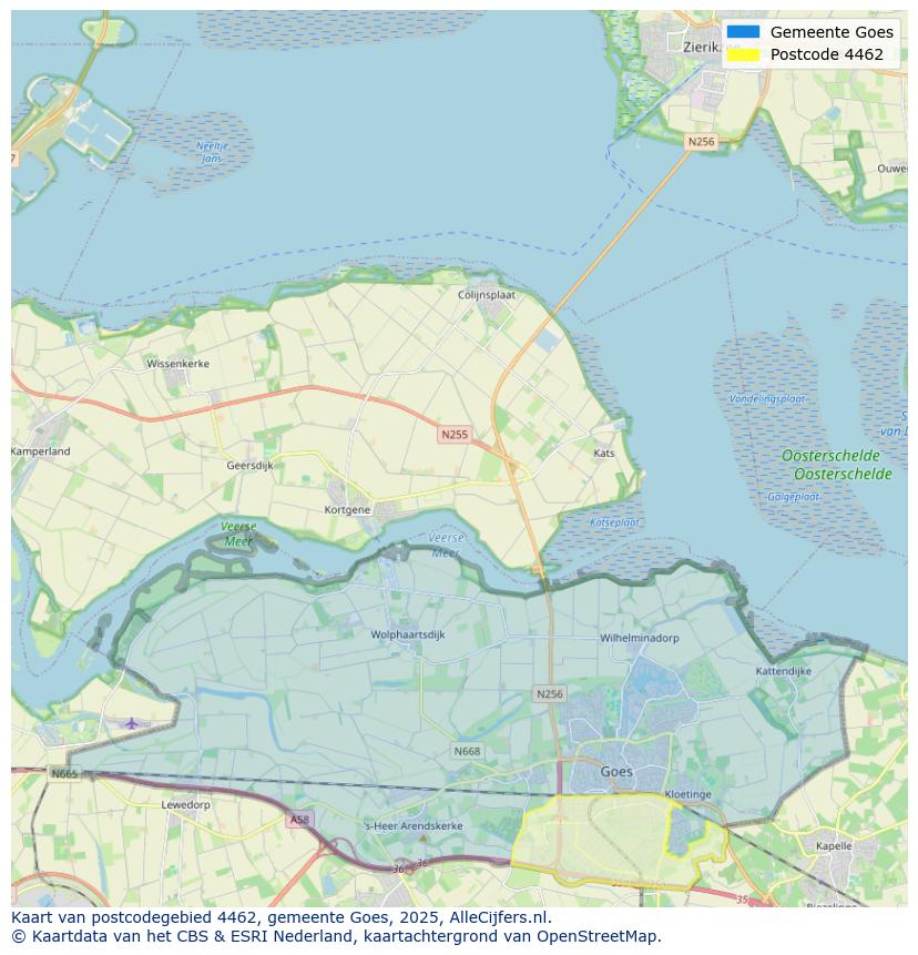 Afbeelding van het postcodegebied 4462 op de kaart.