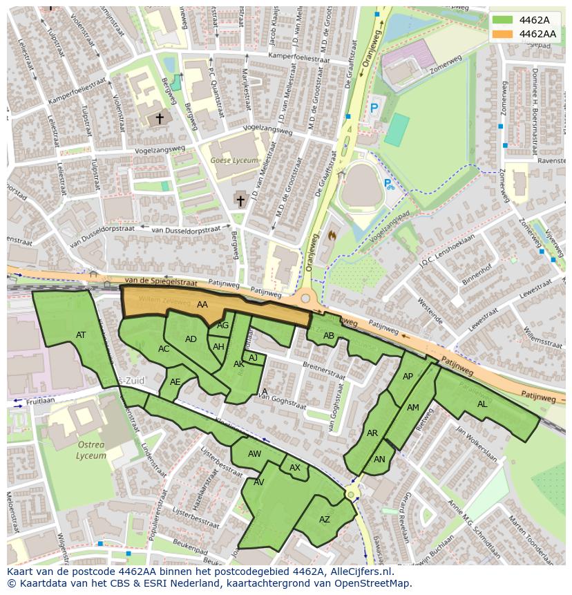 Afbeelding van het postcodegebied 4462 AA op de kaart.