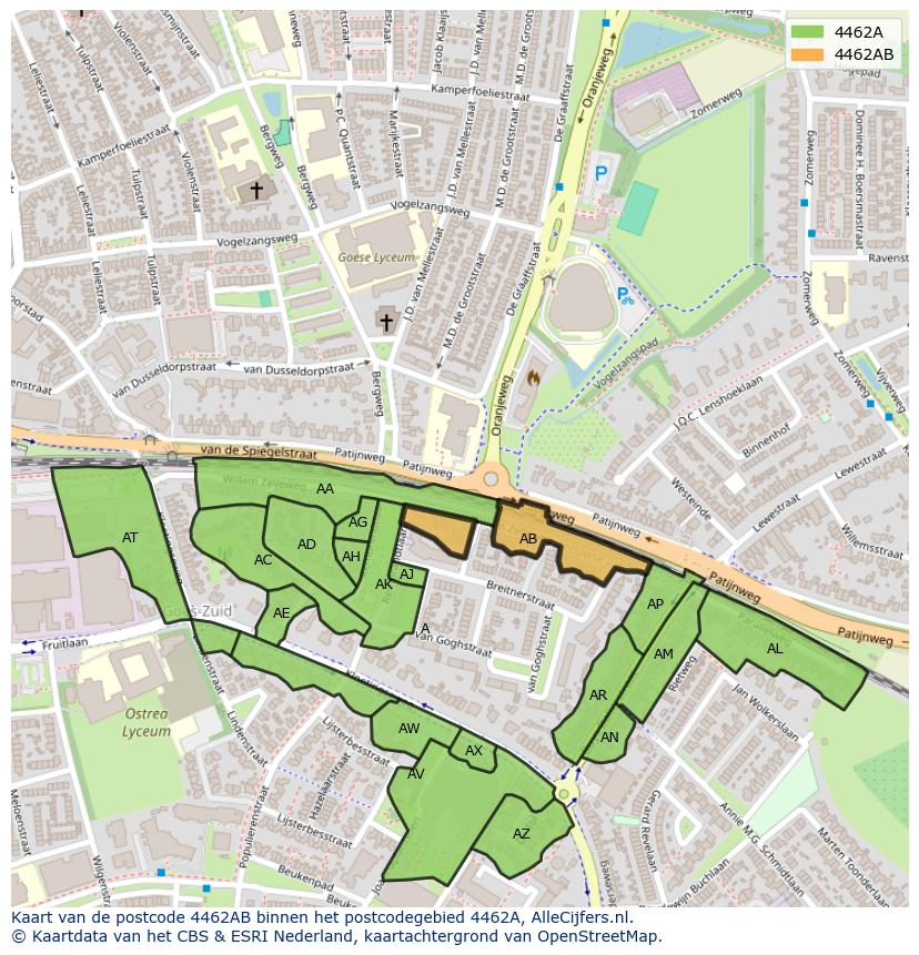 Afbeelding van het postcodegebied 4462 AB op de kaart.
