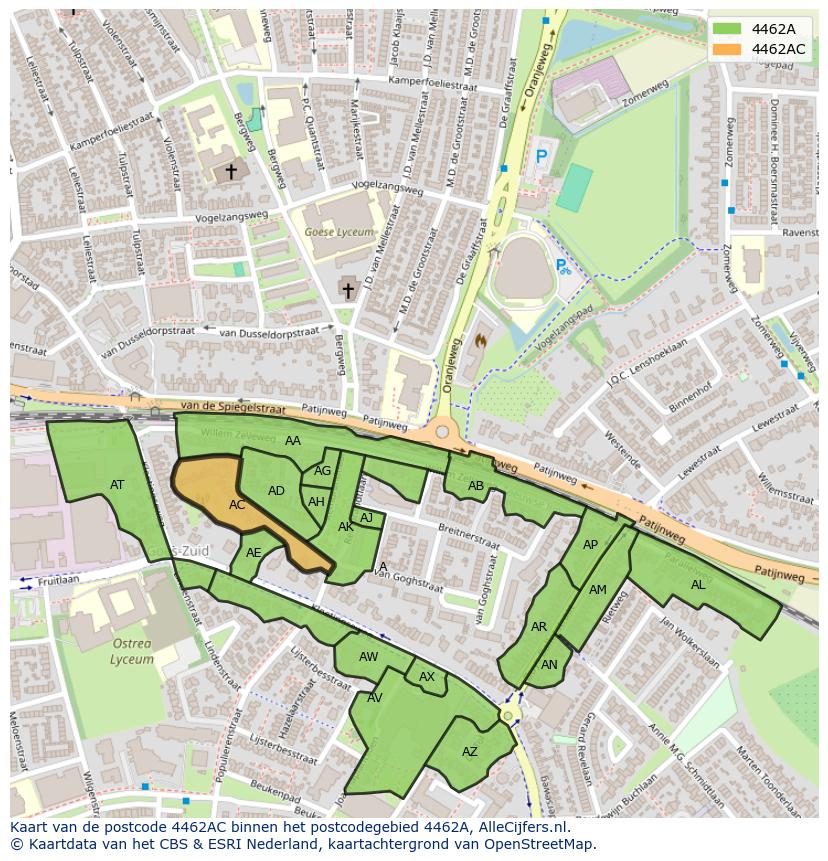 Afbeelding van het postcodegebied 4462 AC op de kaart.