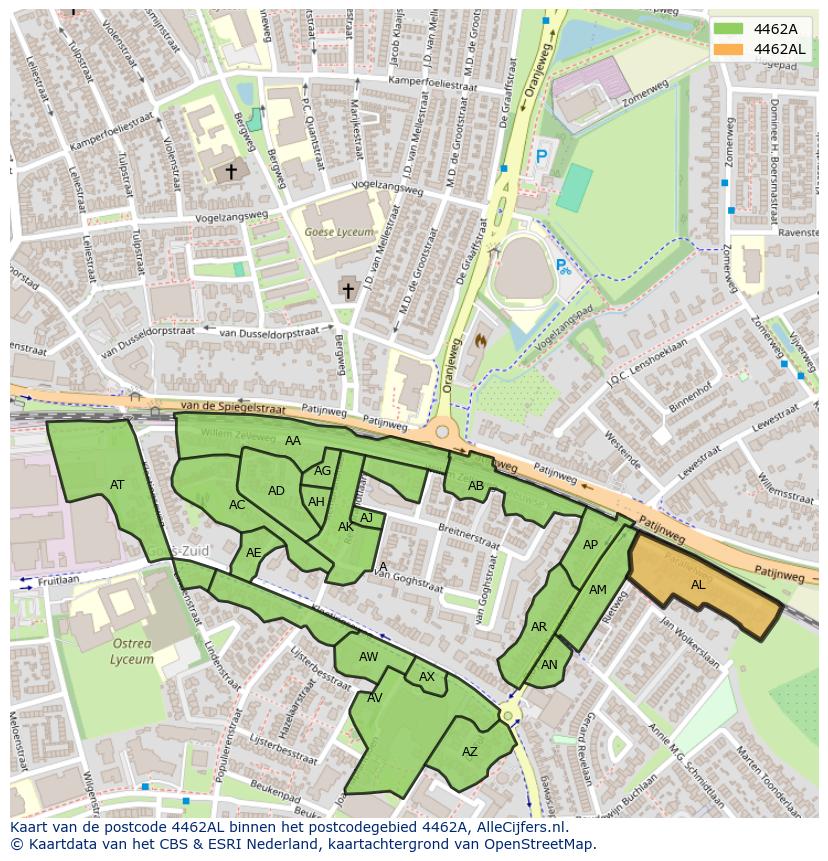 Afbeelding van het postcodegebied 4462 AL op de kaart.