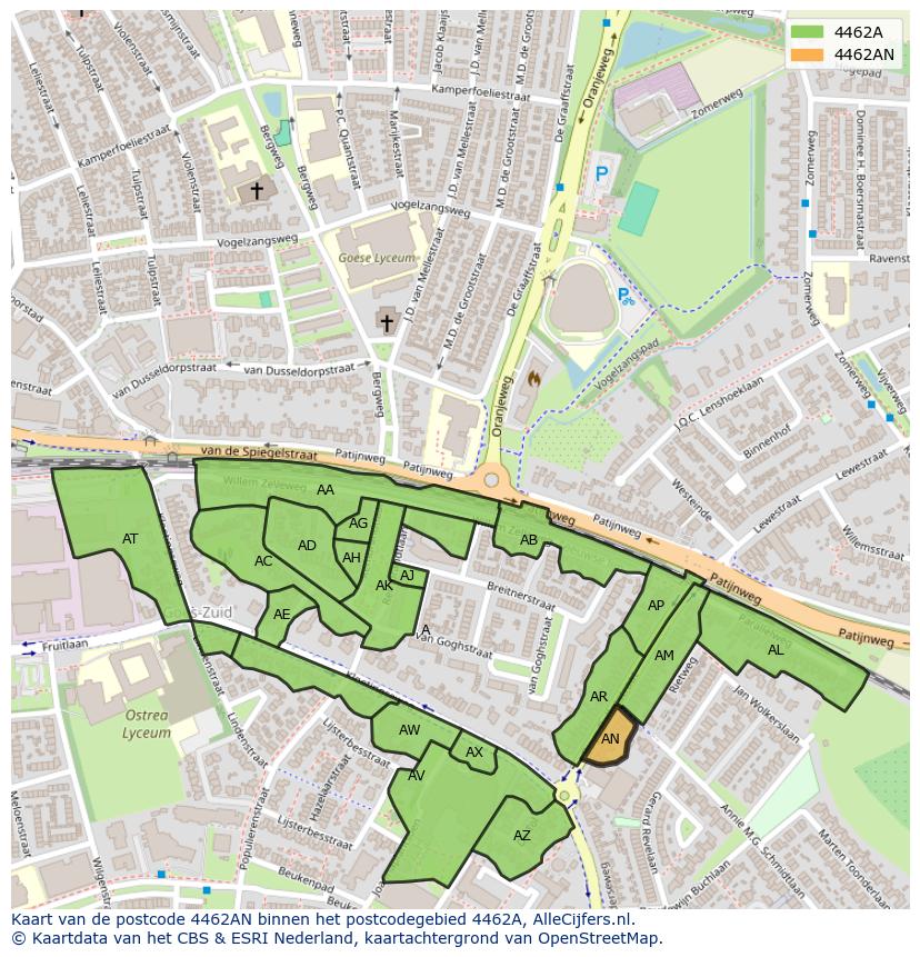 Afbeelding van het postcodegebied 4462 AN op de kaart.