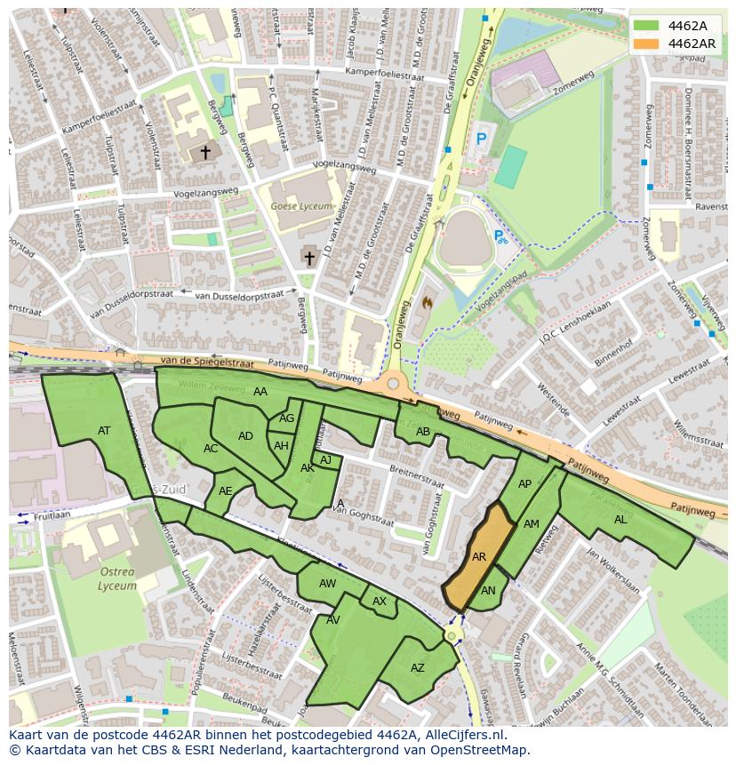 Afbeelding van het postcodegebied 4462 AR op de kaart.