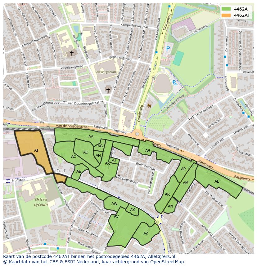 Afbeelding van het postcodegebied 4462 AT op de kaart.