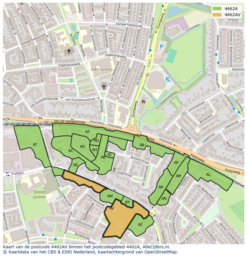 Afbeelding van het postcodegebied 4462 AV op de kaart.