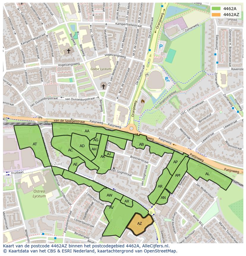 Afbeelding van het postcodegebied 4462 AZ op de kaart.