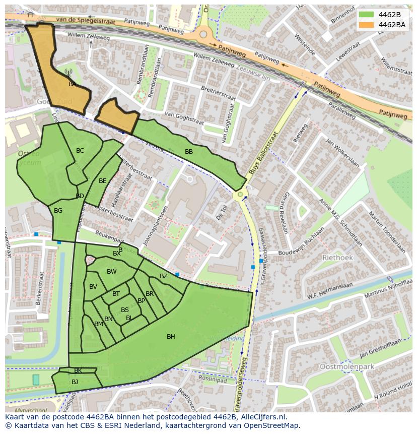 Afbeelding van het postcodegebied 4462 BA op de kaart.