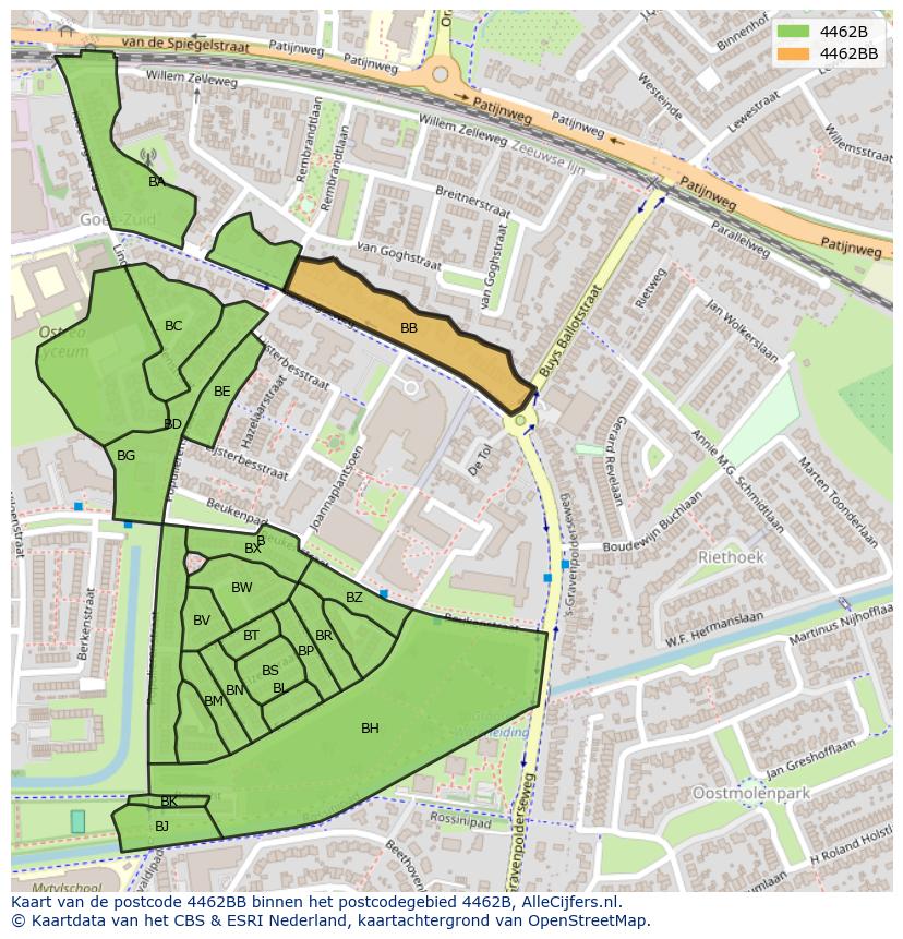 Afbeelding van het postcodegebied 4462 BB op de kaart.