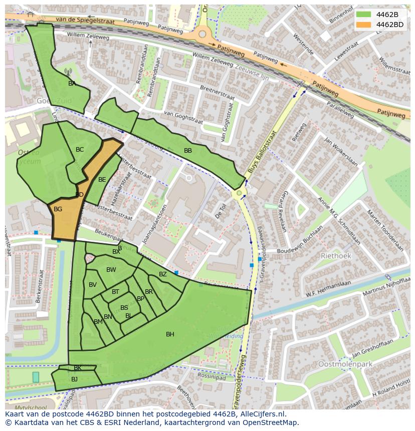 Afbeelding van het postcodegebied 4462 BD op de kaart.