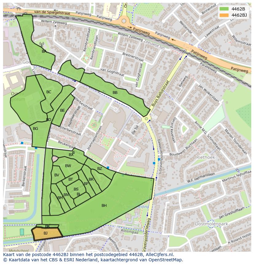 Afbeelding van het postcodegebied 4462 BJ op de kaart.