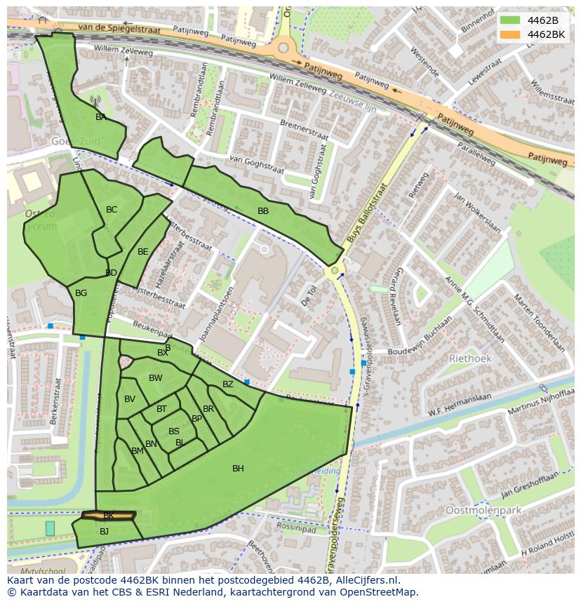 Afbeelding van het postcodegebied 4462 BK op de kaart.