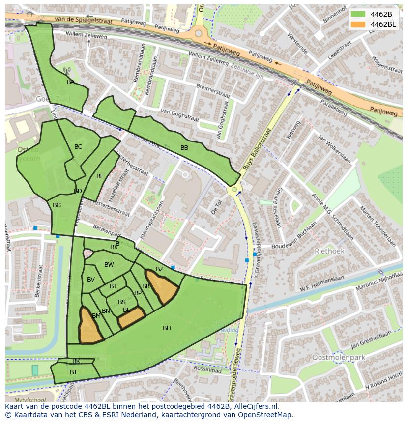 Afbeelding van het postcodegebied 4462 BL op de kaart.