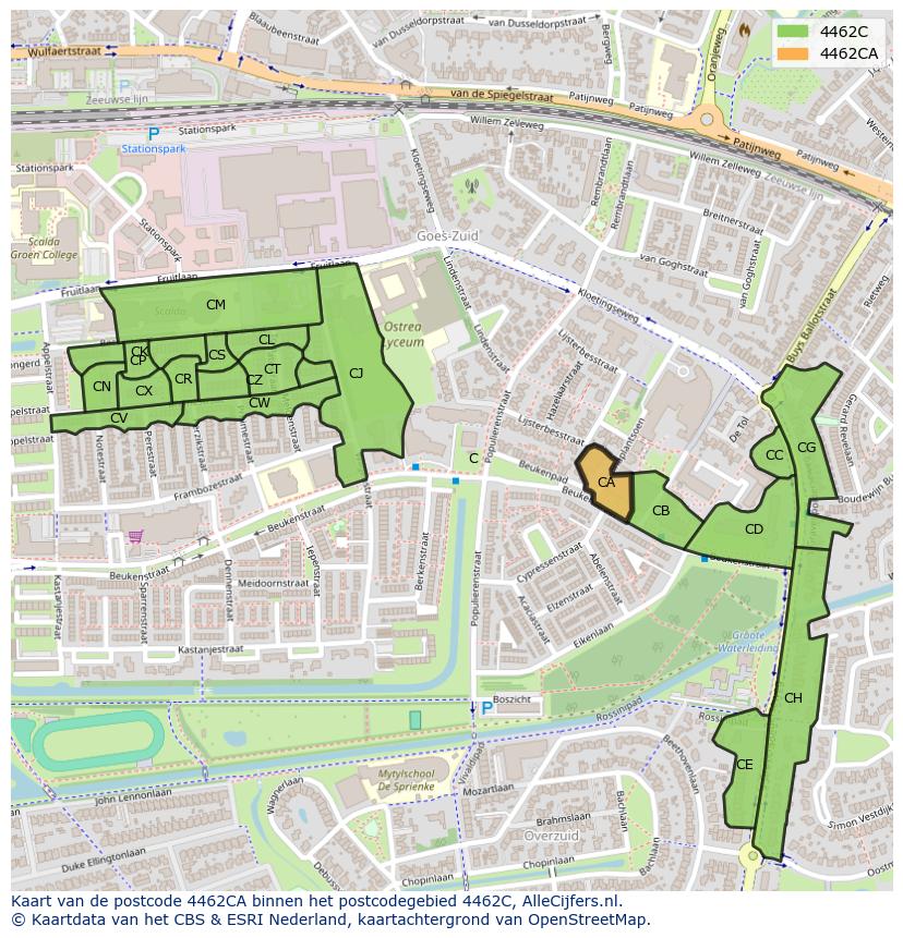 Afbeelding van het postcodegebied 4462 CA op de kaart.