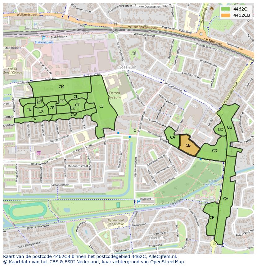 Afbeelding van het postcodegebied 4462 CB op de kaart.