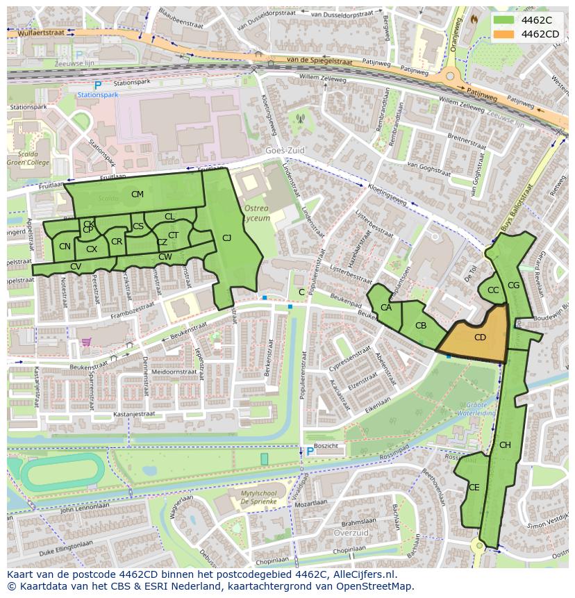 Afbeelding van het postcodegebied 4462 CD op de kaart.