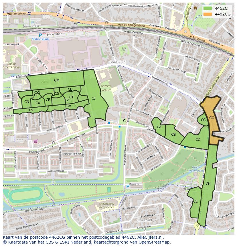 Afbeelding van het postcodegebied 4462 CG op de kaart.