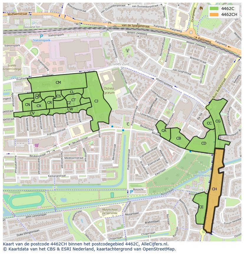 Afbeelding van het postcodegebied 4462 CH op de kaart.