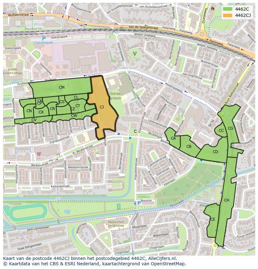 Afbeelding van het postcodegebied 4462 CJ op de kaart.