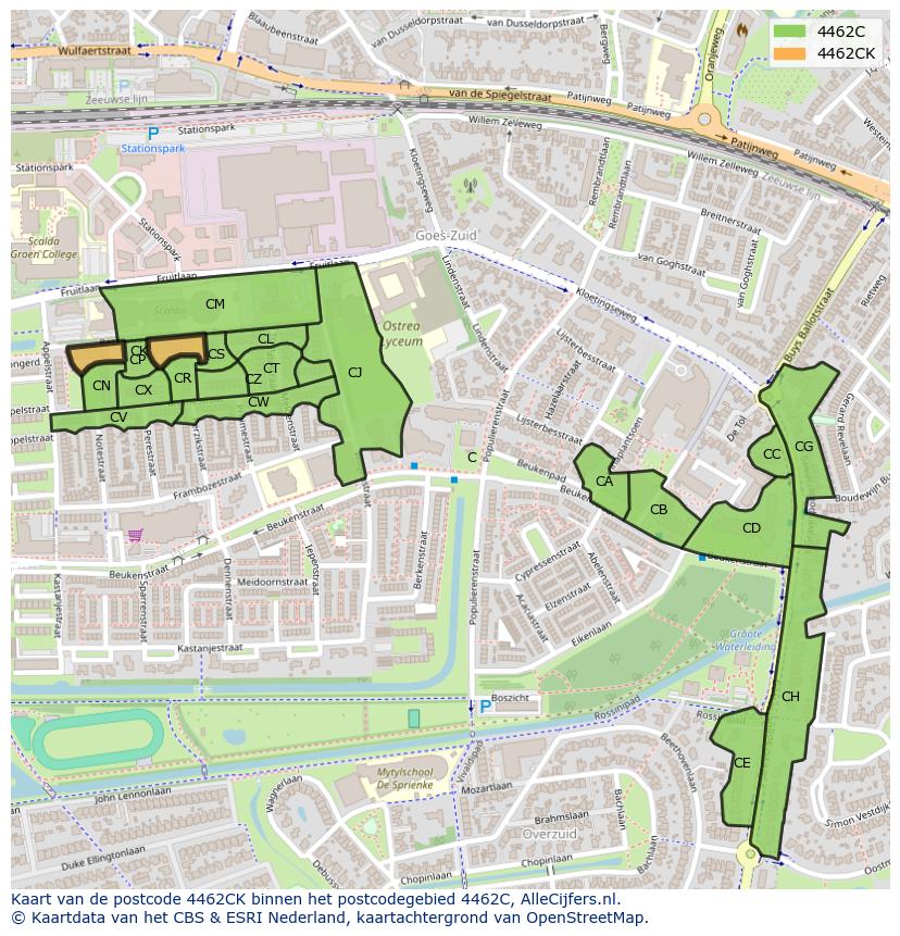 Afbeelding van het postcodegebied 4462 CK op de kaart.