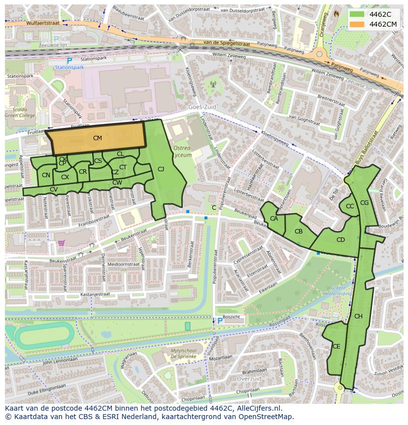 Afbeelding van het postcodegebied 4462 CM op de kaart.