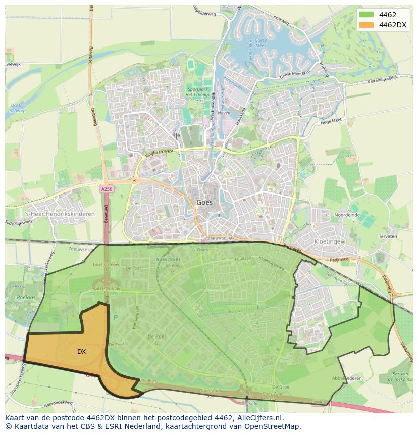 Afbeelding van het postcodegebied 4462 DX op de kaart.