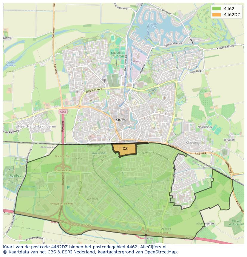 Afbeelding van het postcodegebied 4462 DZ op de kaart.