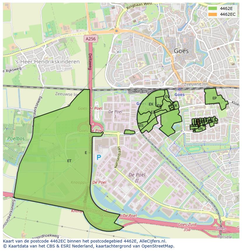 Afbeelding van het postcodegebied 4462 EC op de kaart.