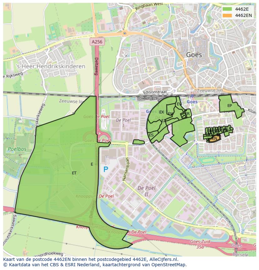 Afbeelding van het postcodegebied 4462 EN op de kaart.
