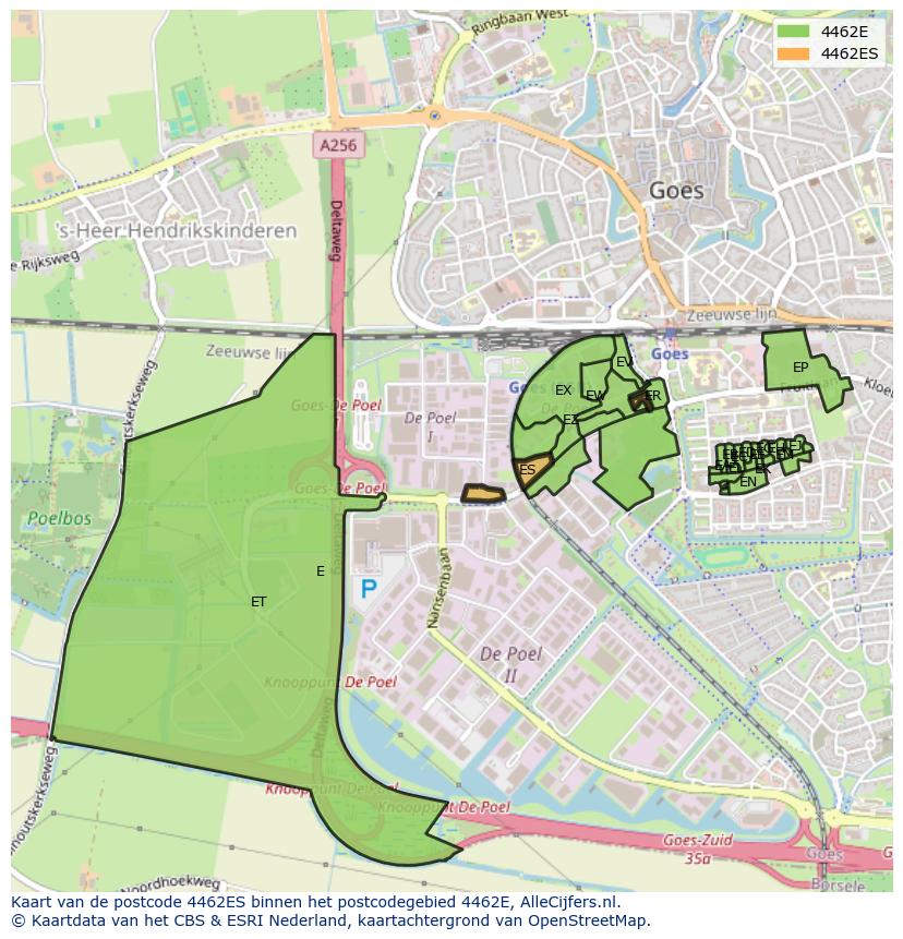Afbeelding van het postcodegebied 4462 ES op de kaart.