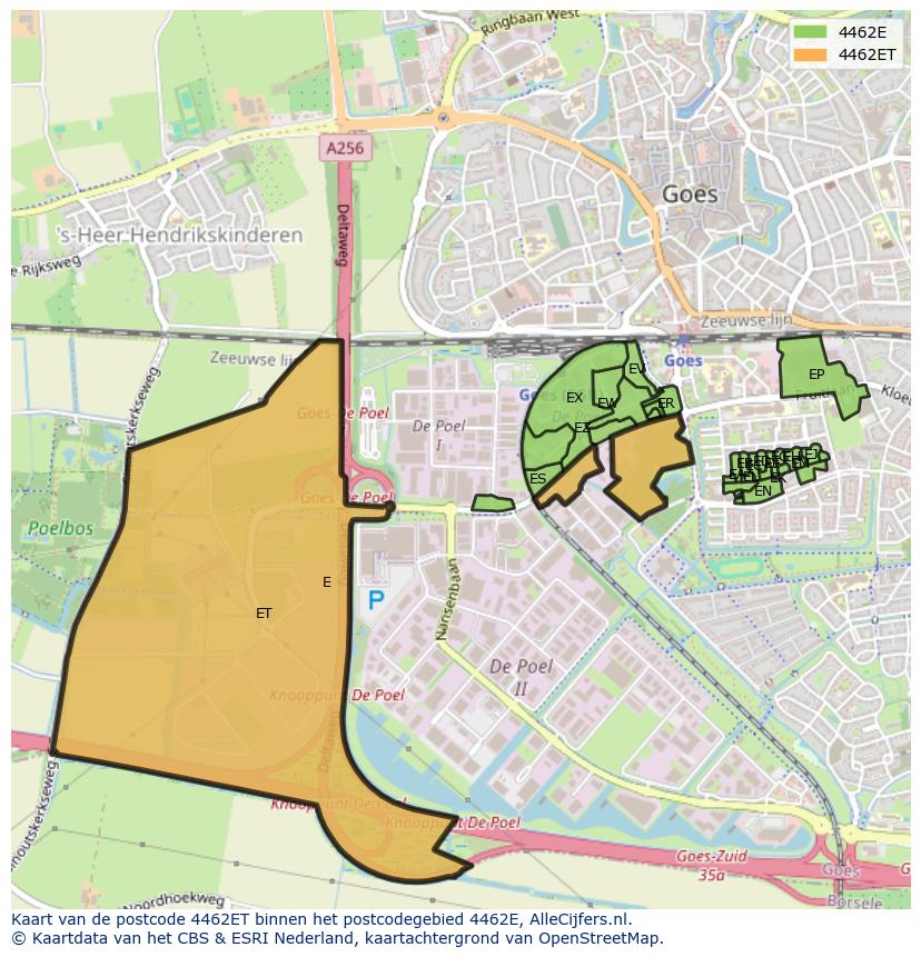 Afbeelding van het postcodegebied 4462 ET op de kaart.