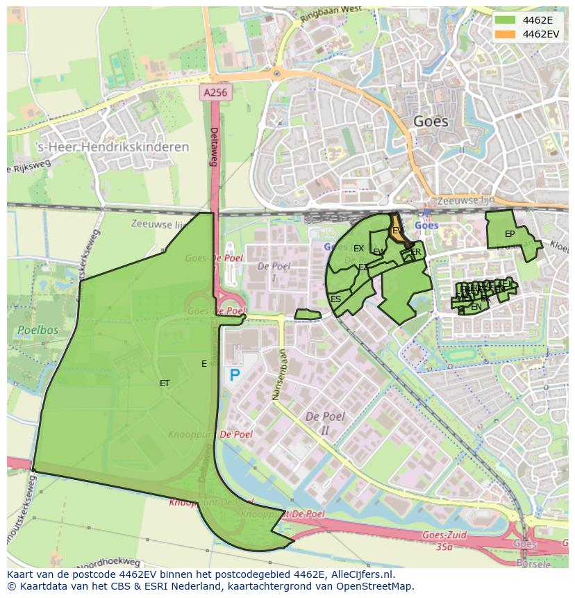 Afbeelding van het postcodegebied 4462 EV op de kaart.