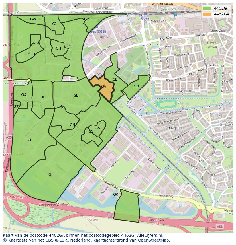 Afbeelding van het postcodegebied 4462 GA op de kaart.