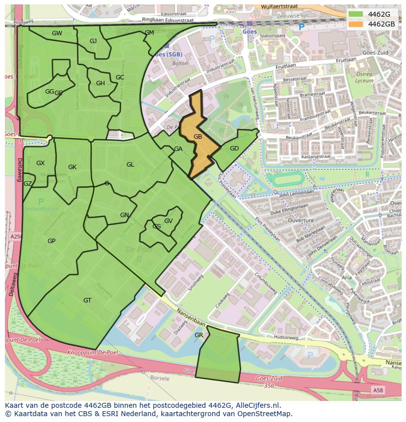 Afbeelding van het postcodegebied 4462 GB op de kaart.