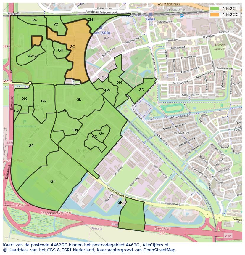 Afbeelding van het postcodegebied 4462 GC op de kaart.