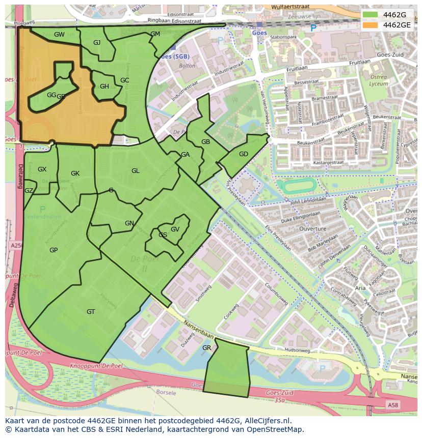 Afbeelding van het postcodegebied 4462 GE op de kaart.