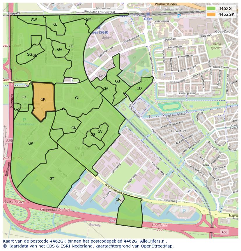 Afbeelding van het postcodegebied 4462 GK op de kaart.