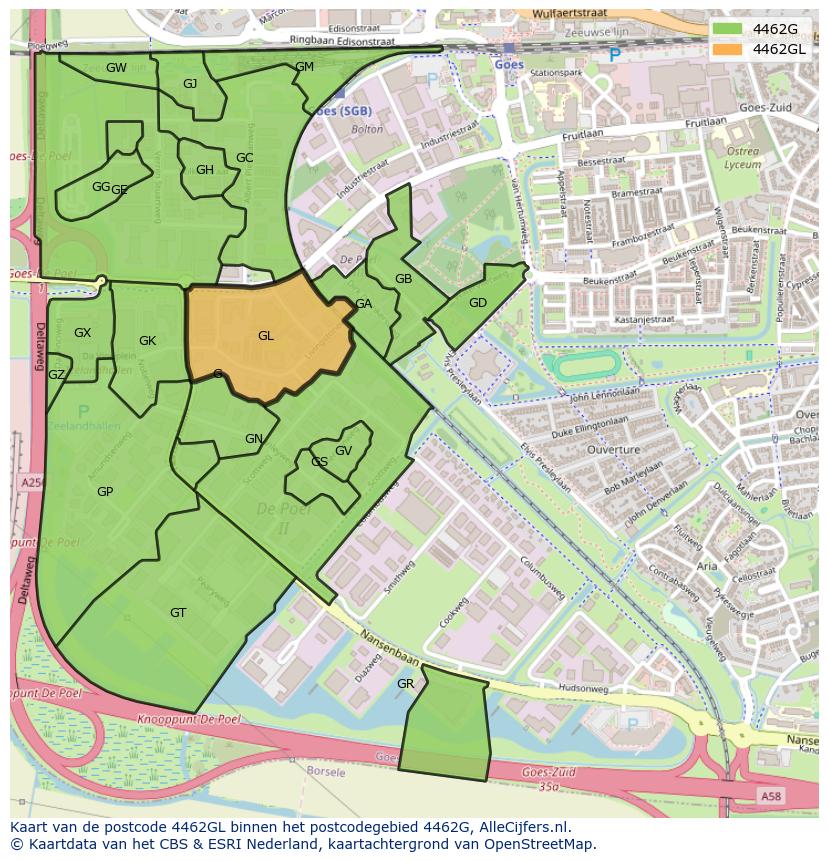 Afbeelding van het postcodegebied 4462 GL op de kaart.