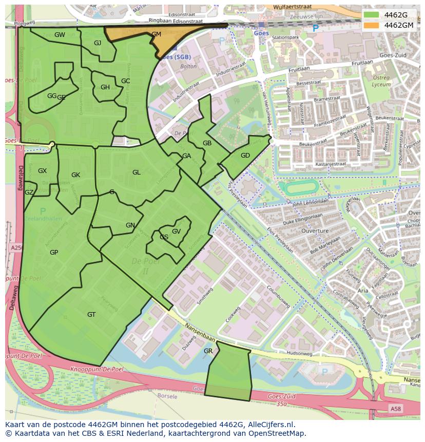 Afbeelding van het postcodegebied 4462 GM op de kaart.