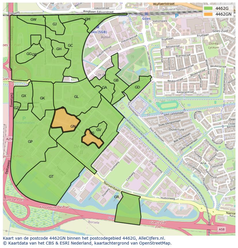 Afbeelding van het postcodegebied 4462 GN op de kaart.