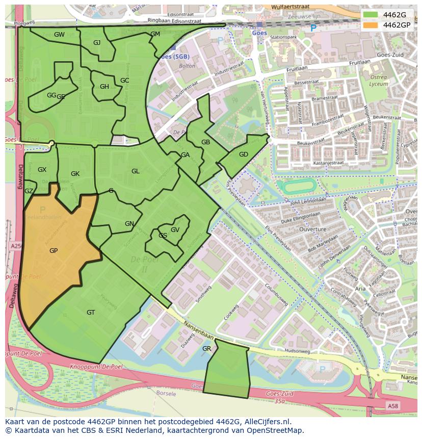 Afbeelding van het postcodegebied 4462 GP op de kaart.