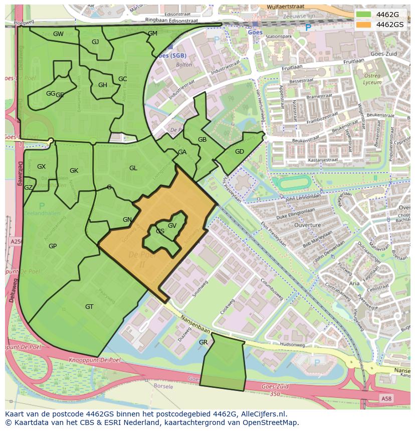 Afbeelding van het postcodegebied 4462 GS op de kaart.