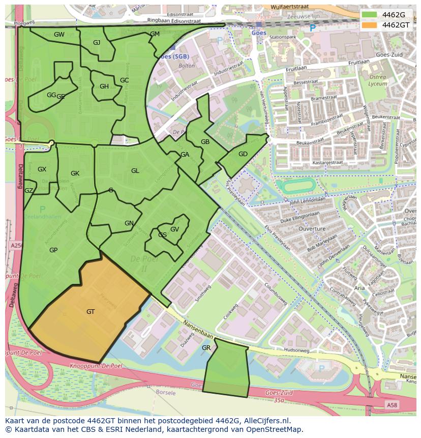 Afbeelding van het postcodegebied 4462 GT op de kaart.