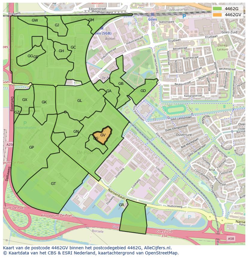 Afbeelding van het postcodegebied 4462 GV op de kaart.