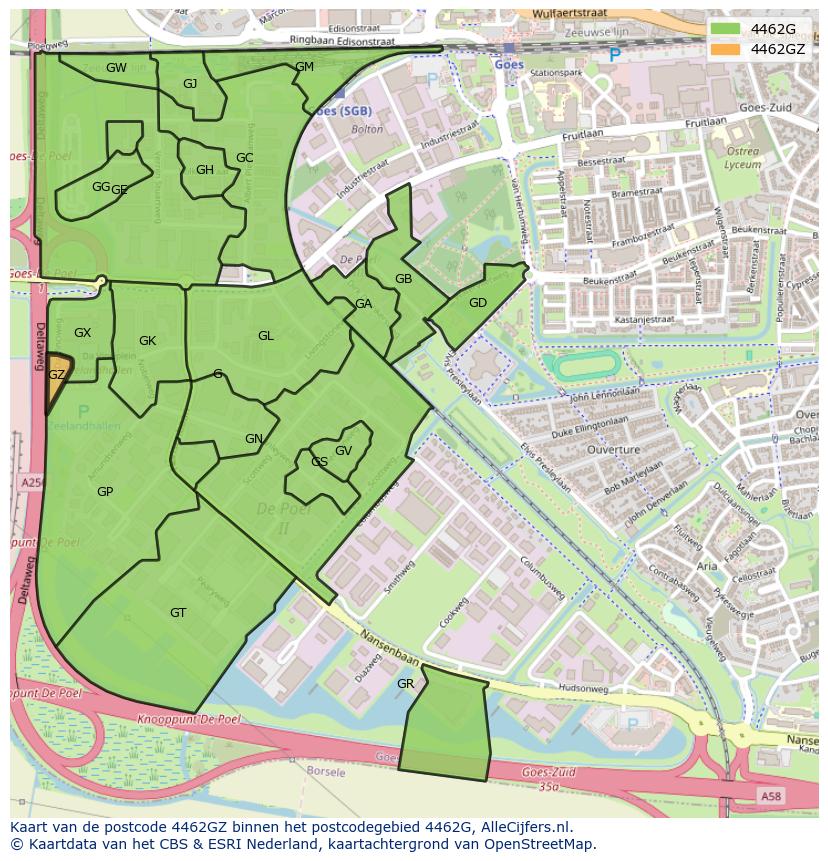 Afbeelding van het postcodegebied 4462 GZ op de kaart.
