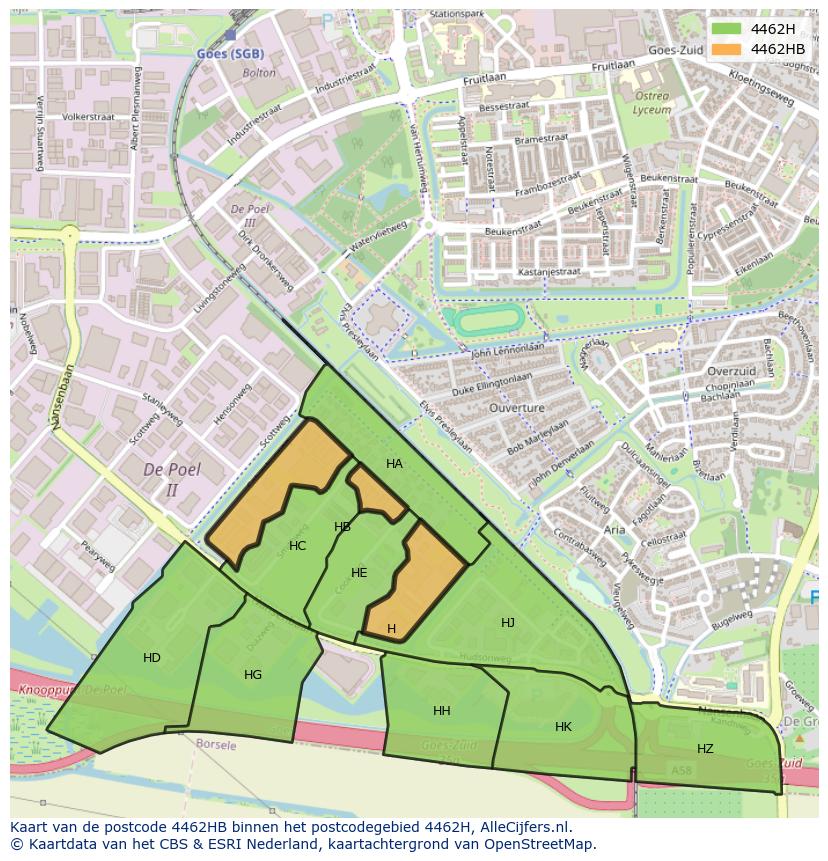 Afbeelding van het postcodegebied 4462 HB op de kaart.